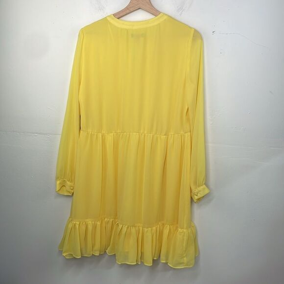 Vince Camuto Yellow Chiffon Dress Baby Doll Split neck tiered long sleeve Small - Picture 7 of 15